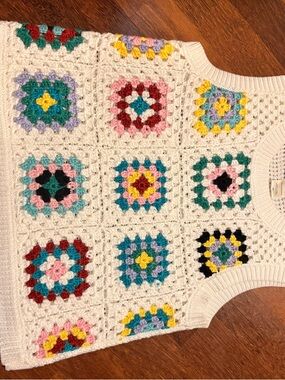 Cotton Emporium Off-White Crochet Knit Vest